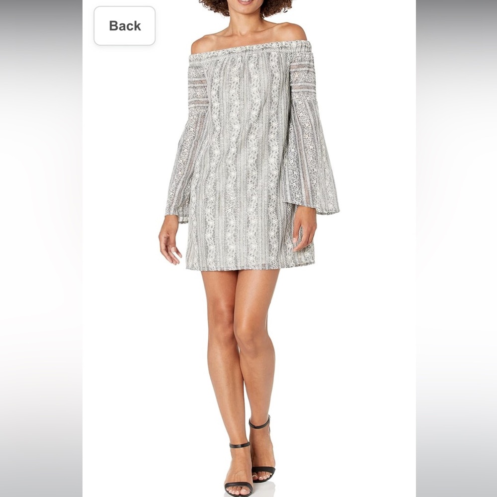 NWT BCBGeneration OFF SHOULDER LACE DRESS - Blue/Grey - Size L